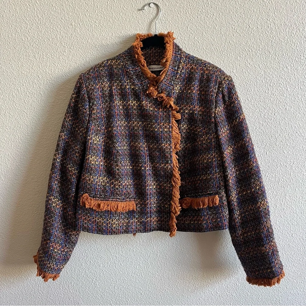 Jessica London Multicolor Tweed Blazer with Fringe - Picture 3 of 13